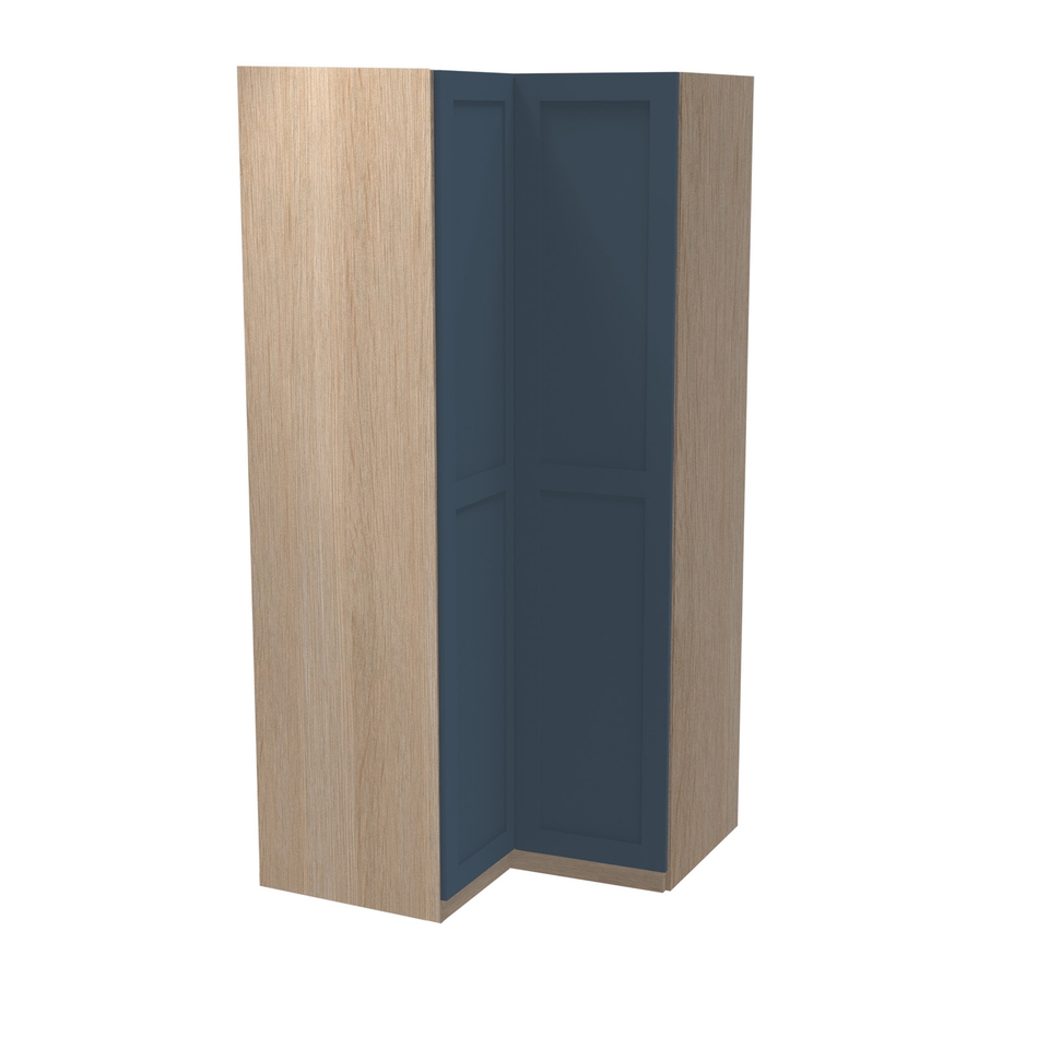 House Beautiful Realm Corner Wardrobe, Oak Effect Carcass - Navy Blue Shaker Doors (W) 1053mm x (H) 2196mm