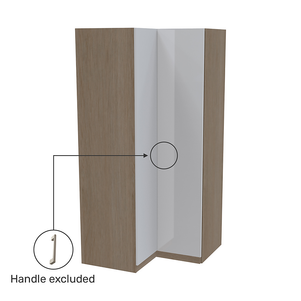 House Beautiful Honest Corner Wardrobe, Oak Effect Carcass - Gloss White Slab Doors (W) 1053mm x (H) 2196mm