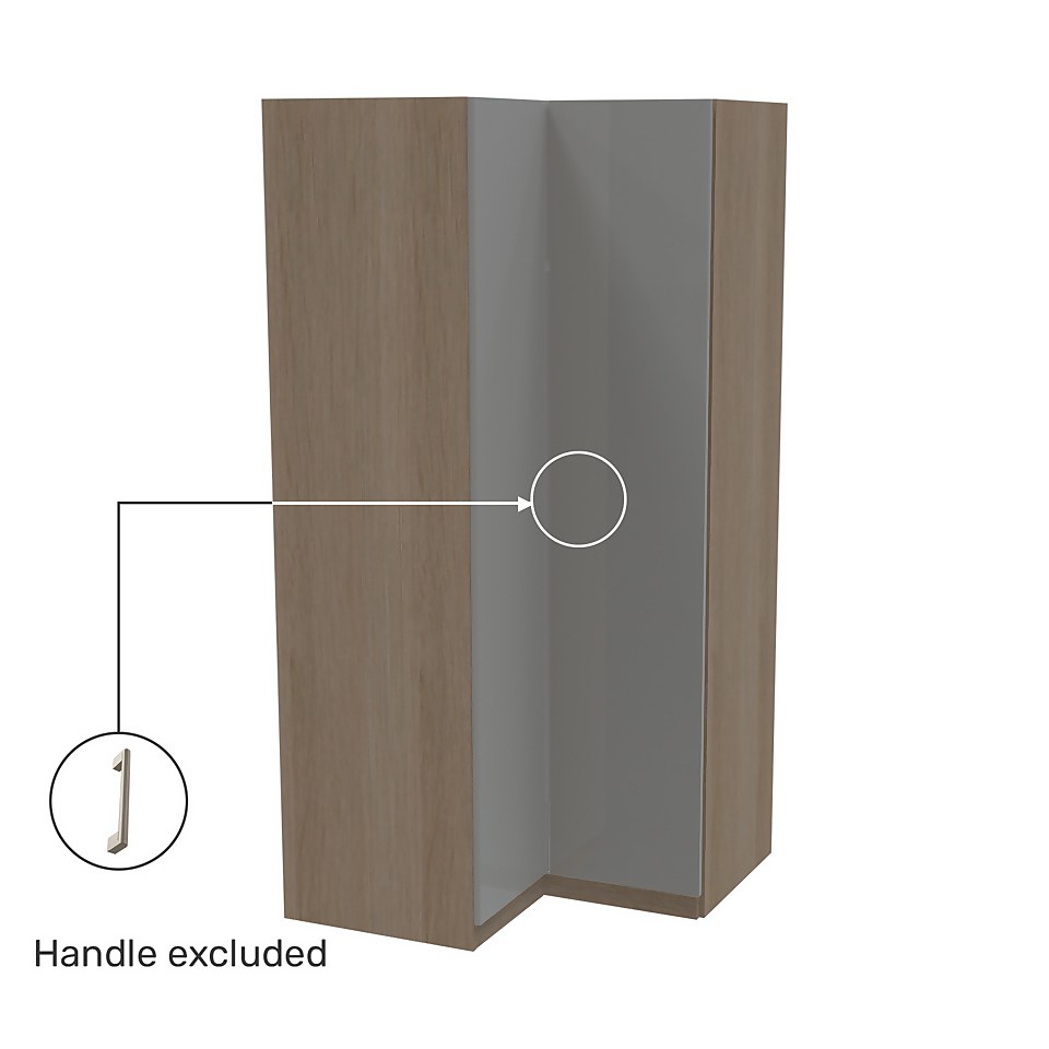 House Beautiful Honest Corner Wardrobe, Oak Effect Carcass - Gloss Grey Slab Doors (W) 1053mm x (H) 2196mm