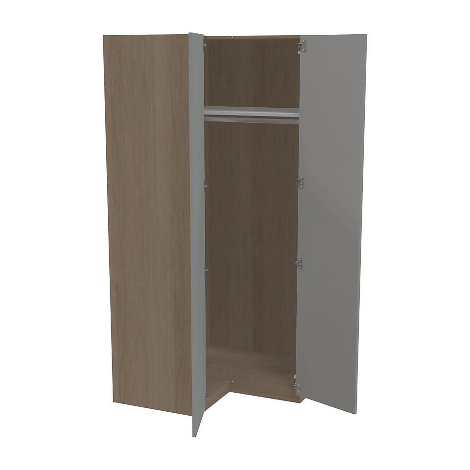 House Beautiful Honest Corner Wardrobe, Oak Effect Carcass - Gloss Grey Slab Doors (W) 1053mm x (H) 2196mm