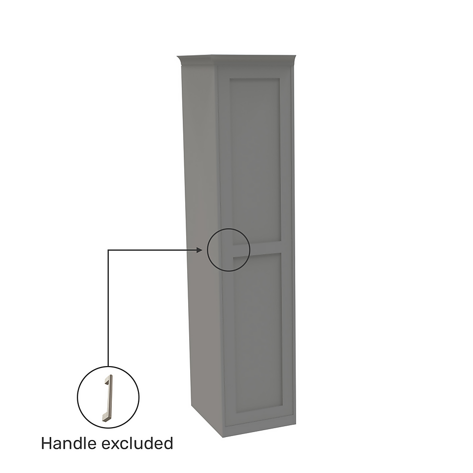 House Beautiful Realm Fitted Look Single Wardrobe, Oak Effect Carcass - Grey Shaker Door (W) 551mm x (H) 2256mm