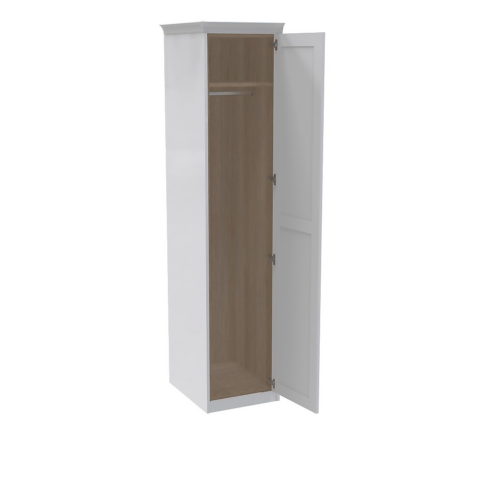 House Beautiful Realm Fitted Look Single Wardrobe, Oak Effect Carcass - White Shaker Door (W) 551mm x (H) 2256mm