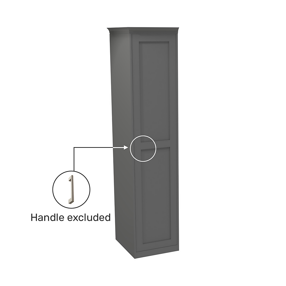 House Beautiful Realm Fitted Look Single Wardrobe, Oak Effect Carcass - Carbon Grey Shaker Door (W) 551mm x (H) 2256mm
