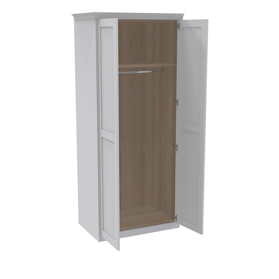 House Beautiful Realm Fitted Look Double Wardrobe, Oak Effect Carcass - White Shaker Doors (W) 1001mm x (H) 2256mm