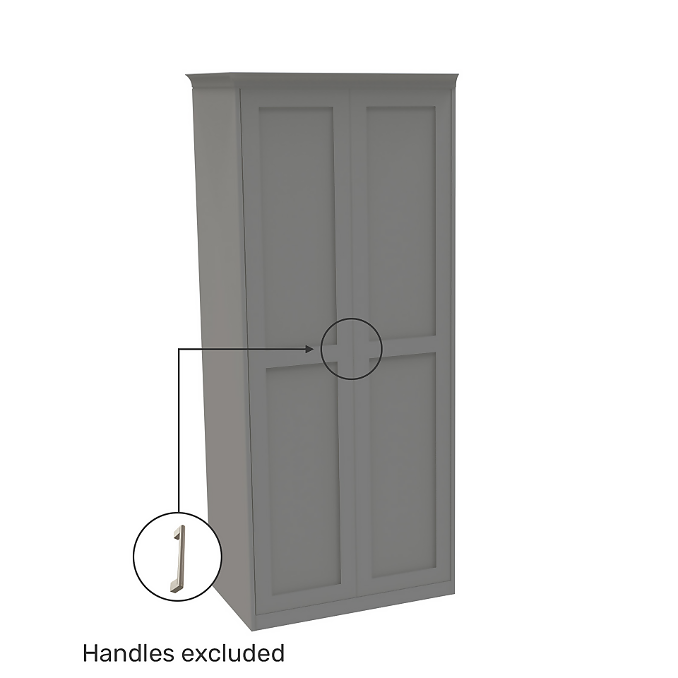 House Beautiful Realm Fitted Look Double Wardrobe, Oak Effect Carcass - Grey Shaker Doors (W) 1001mm x (H) 2256mm