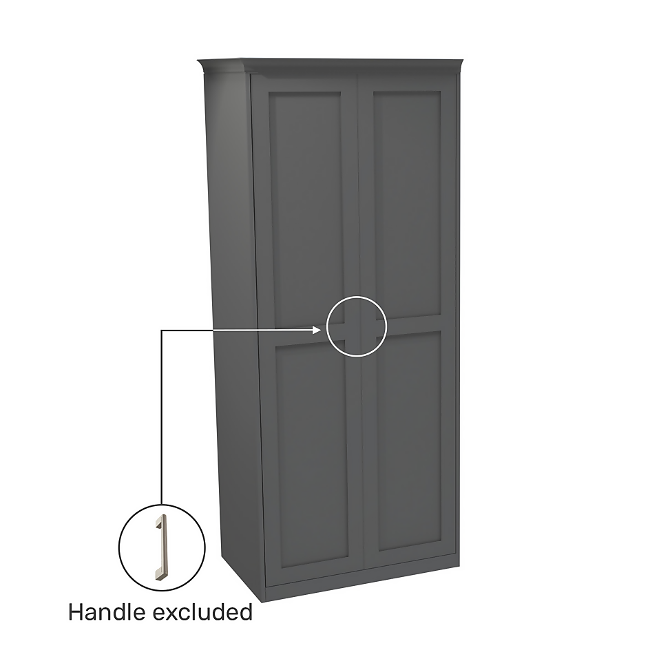 House Beautiful Realm Fitted Look Double Wardrobe, Oak Effect Carcass - Carbon Grey Shaker Doors (W) 1001mm x (H) 2256mm