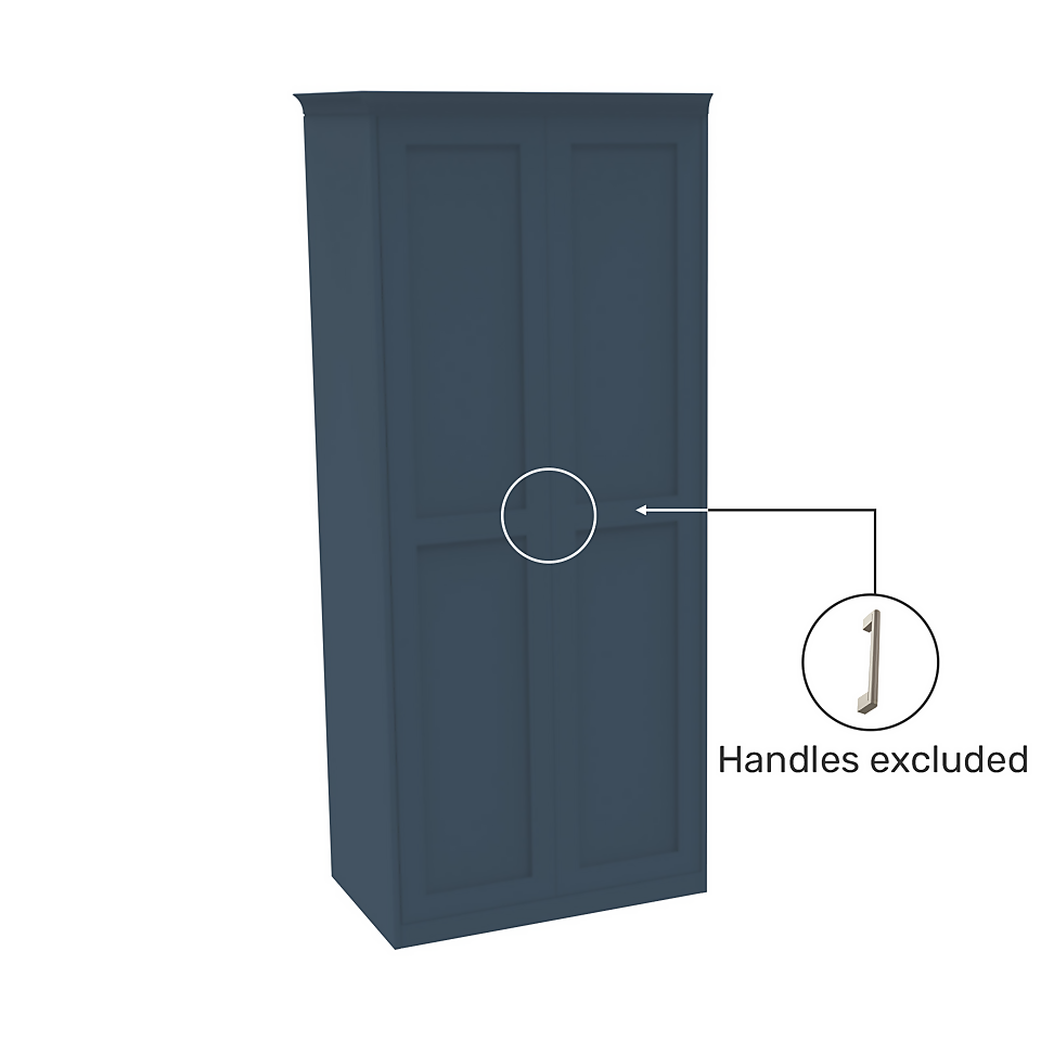 House Beautiful Realm Fitted Look Double Wardrobe, Oak Effect Carcass - Navy Blue Shaker Doors (W) 1001mm x (H) 2256mm