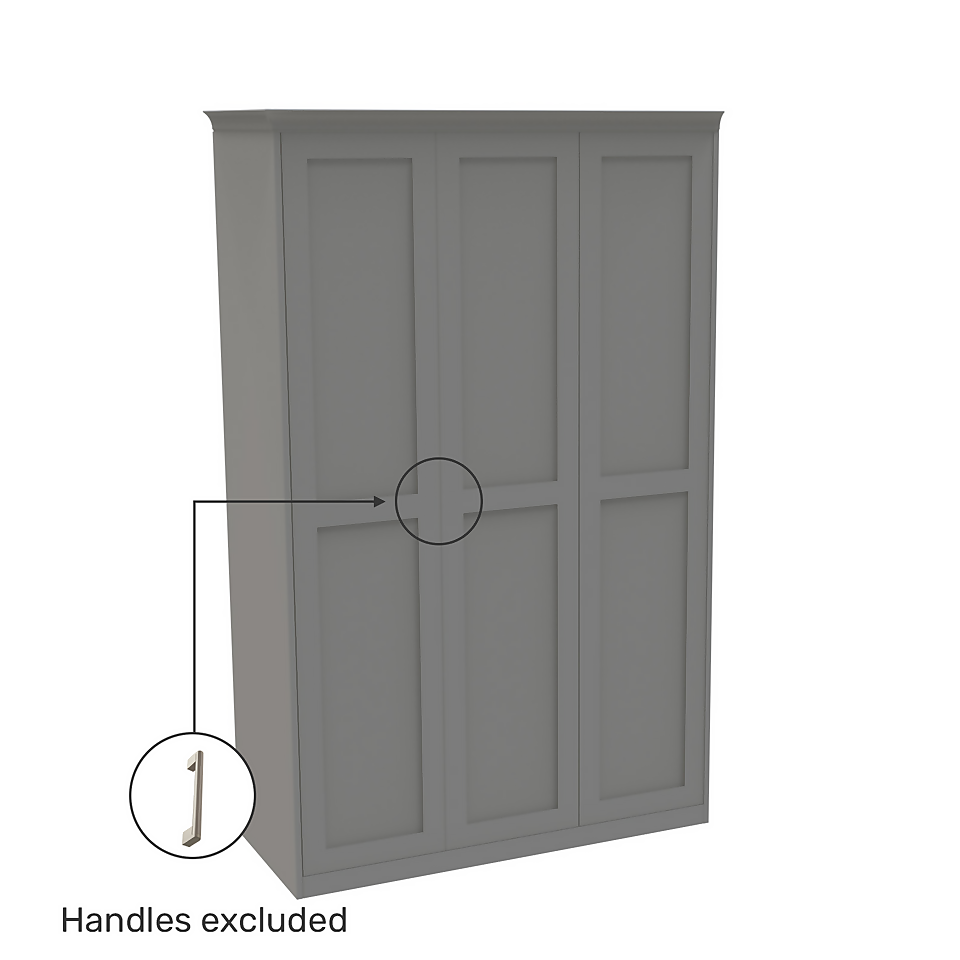 House Beautiful Realm Fitted Look Triple Wardrobe, Oak Effect Carcass - Grey Shaker Doors (W) 1451mm x (H) 2256mm