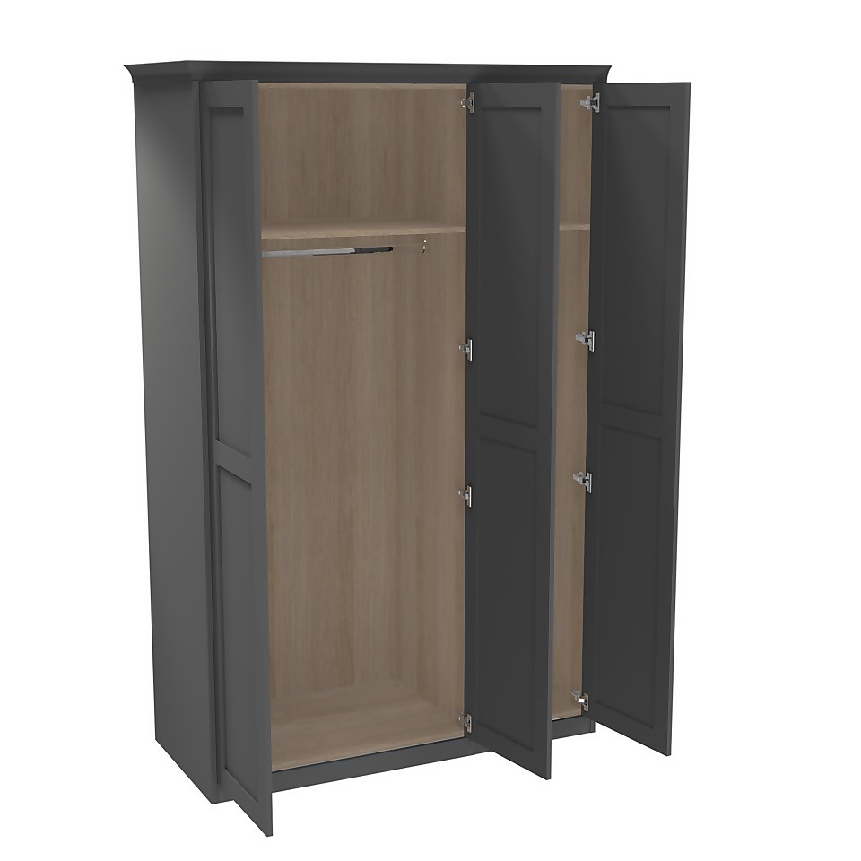 House Beautiful Realm Fitted Look Triple Wardrobe, Oak Effect Carcass - Carbon Grey Shaker Doors (W) 1451mm x (H) 2256mm