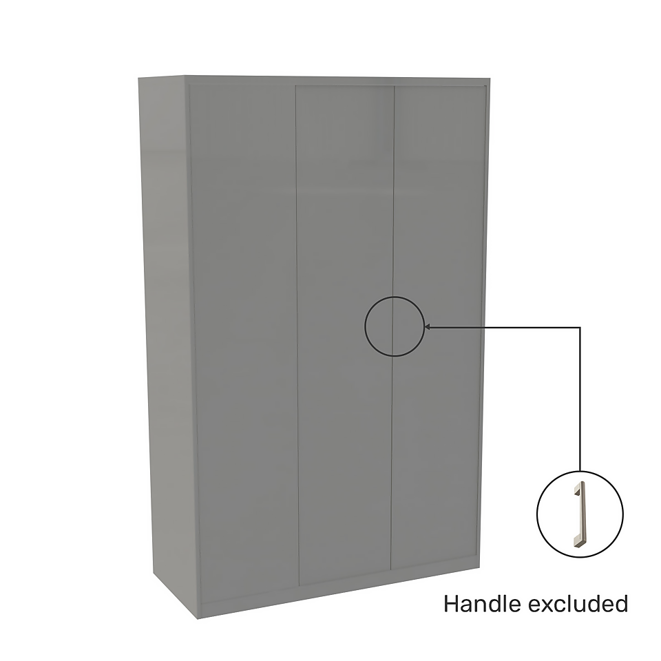 House Beautiful Honest Fitted Look Triple Wardrobe, Oak Effect Carcass - Gloss Grey Slab Doors (W) 1390mm x (H) 2226mm