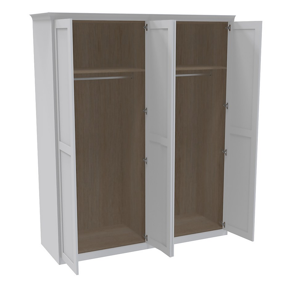 House Beautiful Realm Fitted Look Quad Wardrobe, Oak Effect Carcass - White Shaker Doors (W) 1901mm x (H) 2256mm