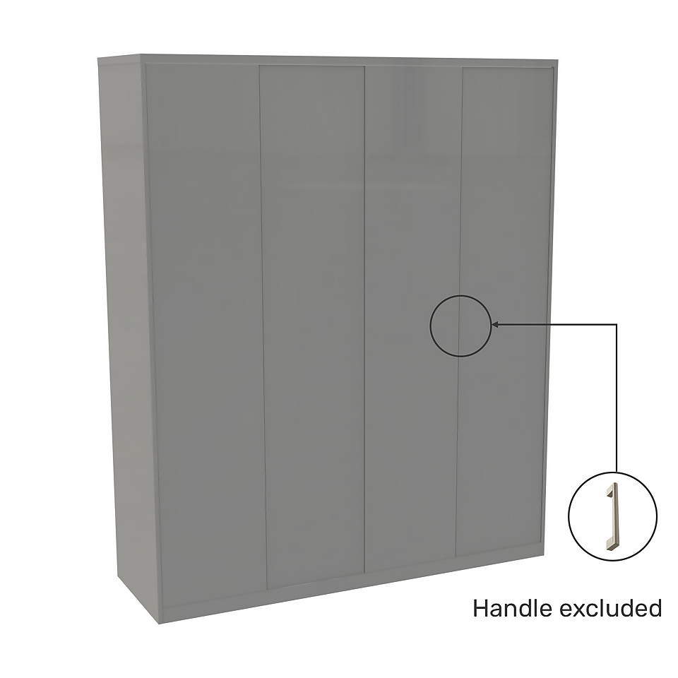House Beautiful Honest Fitted Look Quad Wardrobe, Oak Effect Carcass - Gloss Grey Slab Doors (W) 1840mm x (H) 2226mm