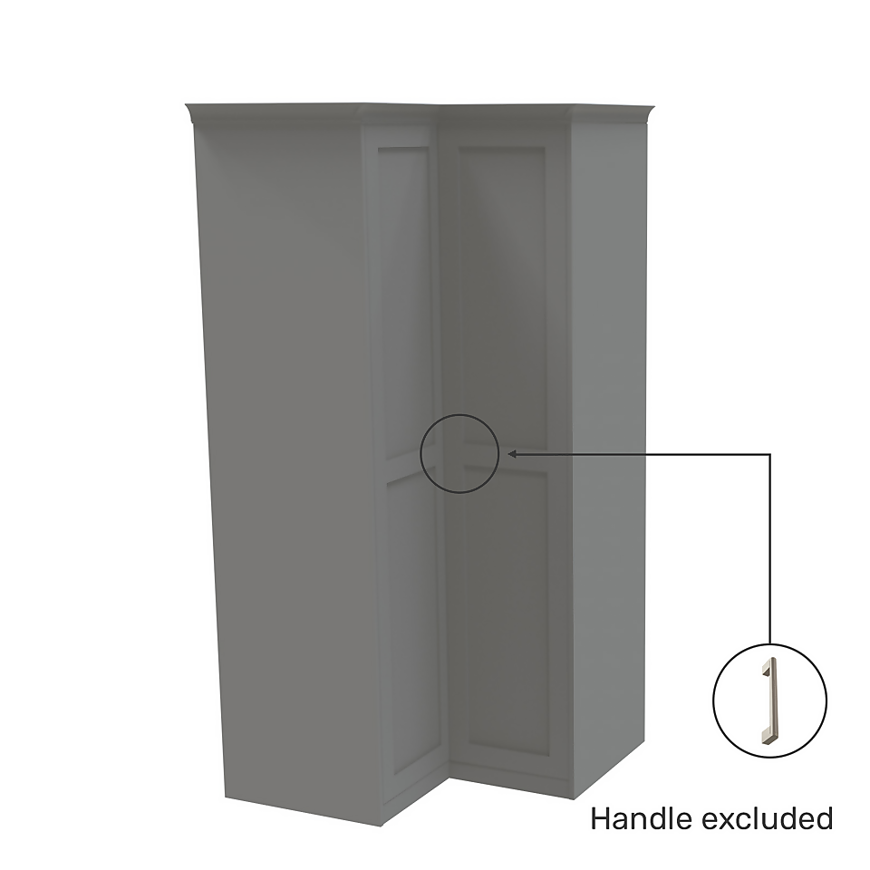 House Beautiful Realm Fitted Look Corner Wardrobe, Oak Effect Carcass - Grey Shaker Doors (W) 1103mm x (H) 2256mm