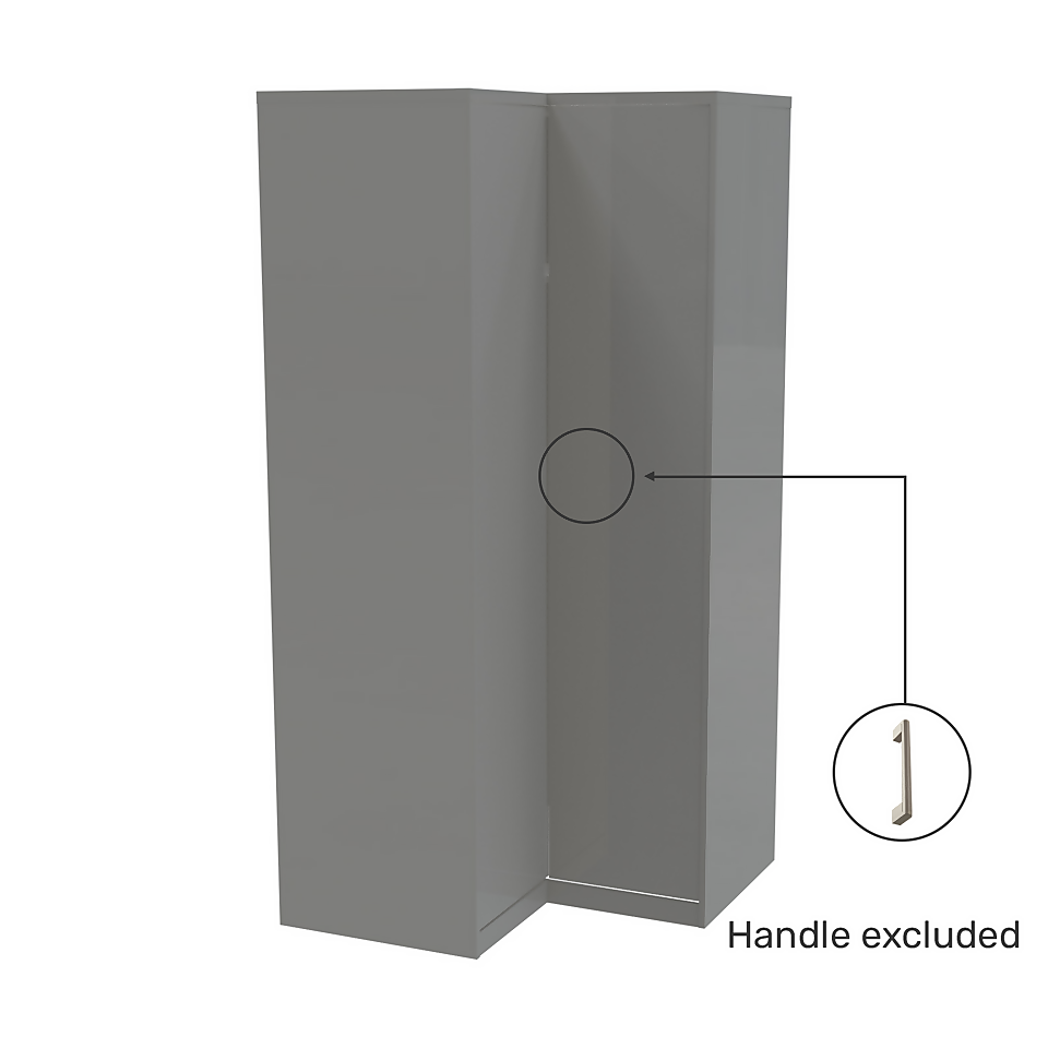 House Beautiful Honest Fitted Look Corner Wardrobe, Oak Effect Carcass - Gloss Grey Slab Doors (W) 1073mm x (H) 2226mm