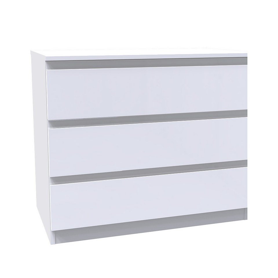 House Beautiful Escape Wide Chest of Drawers - Gloss White Handleless (W)900mm x (H)756mm