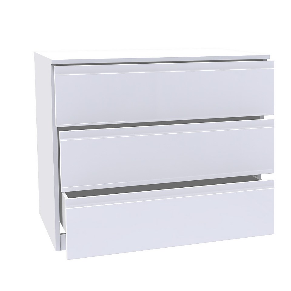 House Beautiful Escape Wide Chest of Drawers - Gloss White Handleless (W)900mm x (H)756mm