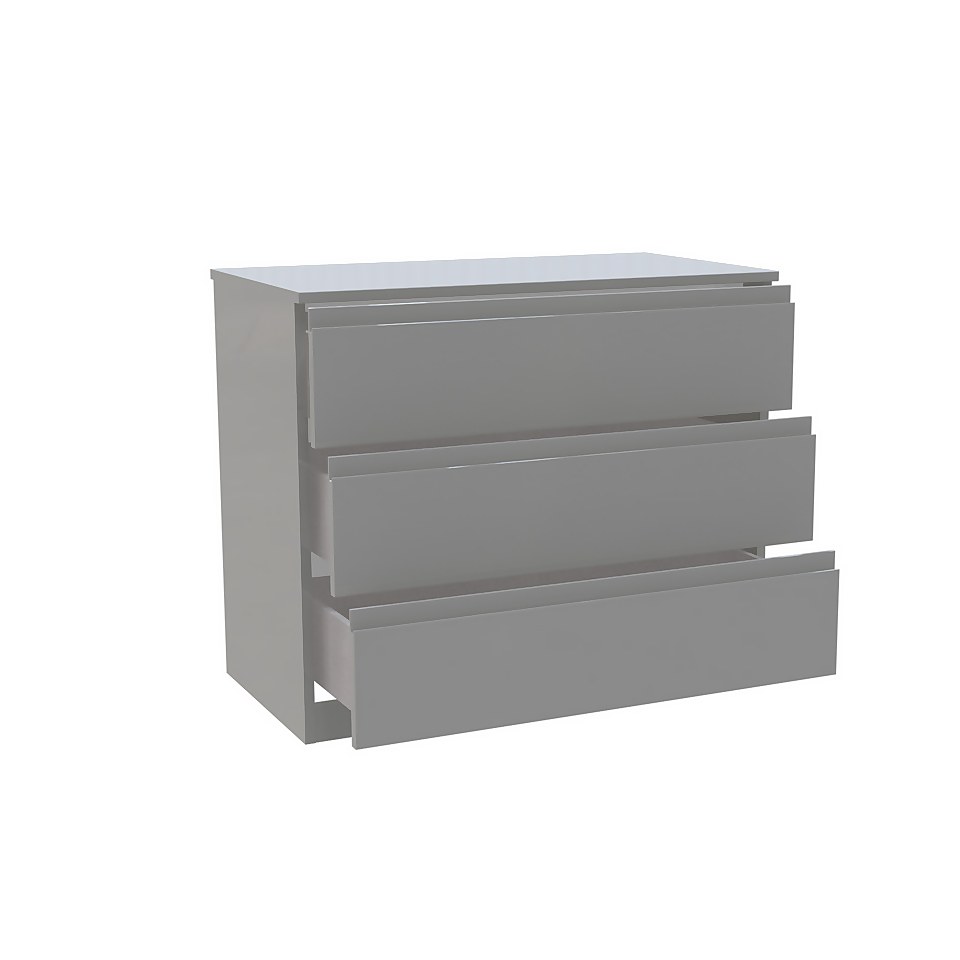 House Beautiful Escape Wide Chest of Drawers - Gloss Grey Handleless (W)900mm x (H)756mm