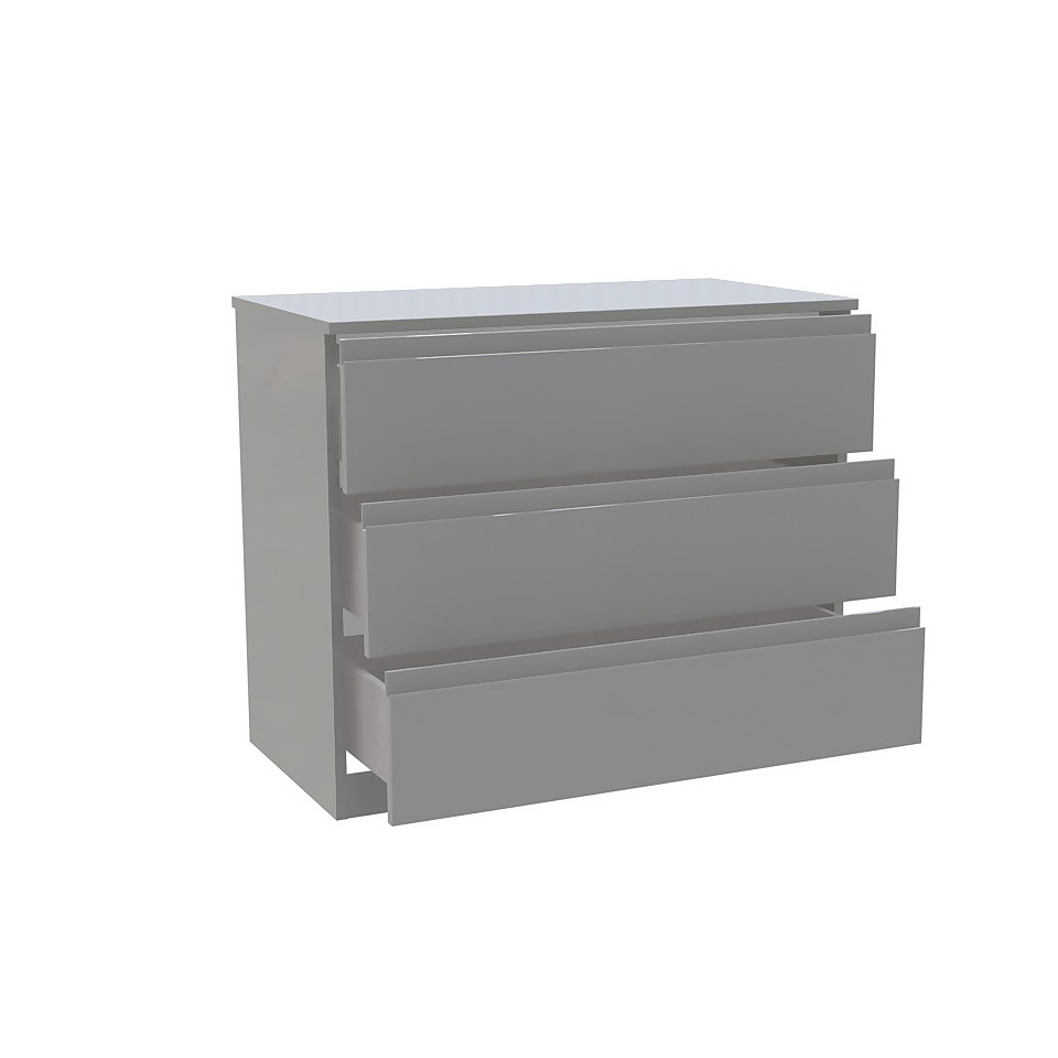 House Beautiful Escape Wide Chest of Drawers Gloss Grey Handleless (W