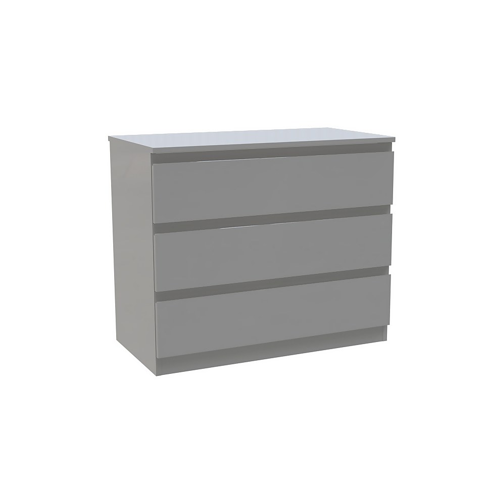 House Beautiful Escape Wide Chest of Drawers - Gloss Grey Handleless (W)900mm x (H)756mm