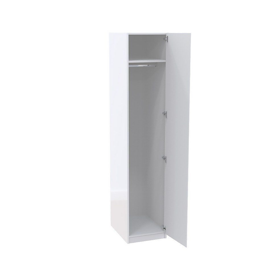 House Beautiful Escape Single Wardrobe, White Carcass - Gloss White Handleless Door (W) 450mm x (H) 2196mm