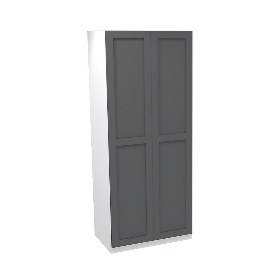 House Beautiful Realm Double Wardrobe, White Carcass - Carbon Grey Shaker Doors (W) 900mm x (H) 2196mm