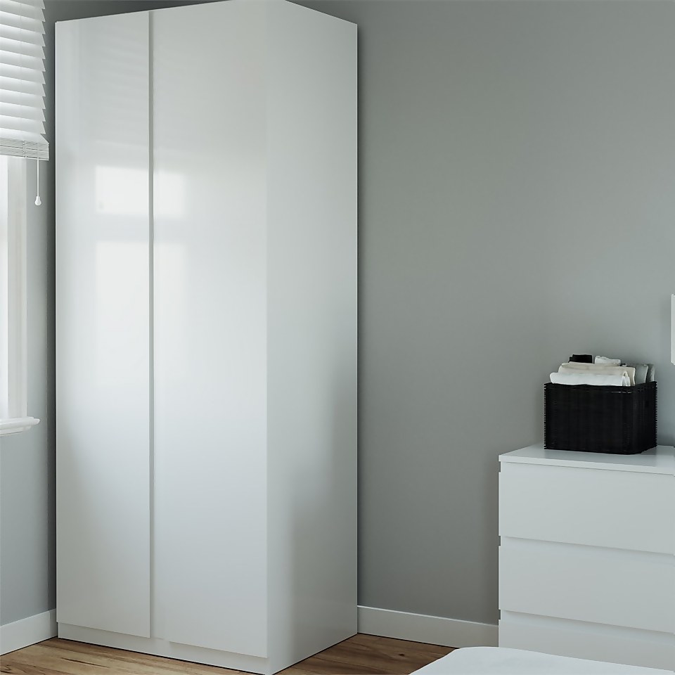 House Beautiful Escape Double Wardrobe, White Carcass - Gloss White Handleless Doors (W) 900mm x (H) 2196mm