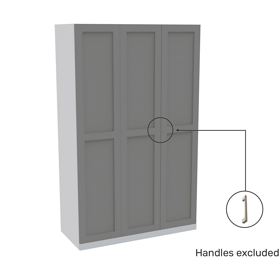 House Beautiful Realm Triple Wardrobe, White Carcass - Grey Shaker Doors (W) 1350mm x (H) 2196mm