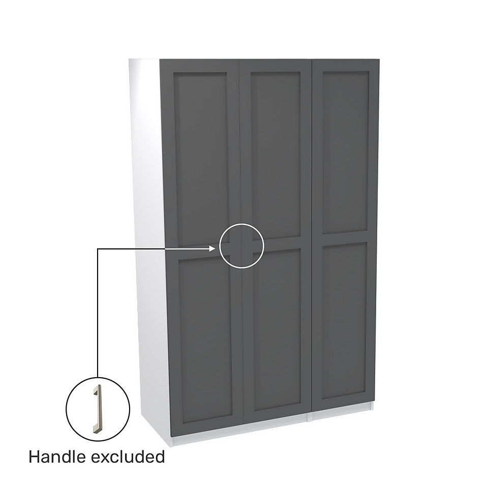 House Beautiful Realm Triple Wardrobe, White Carcass - Carbon Grey Shaker Doors (W) 1350mm x (H) 2196mm