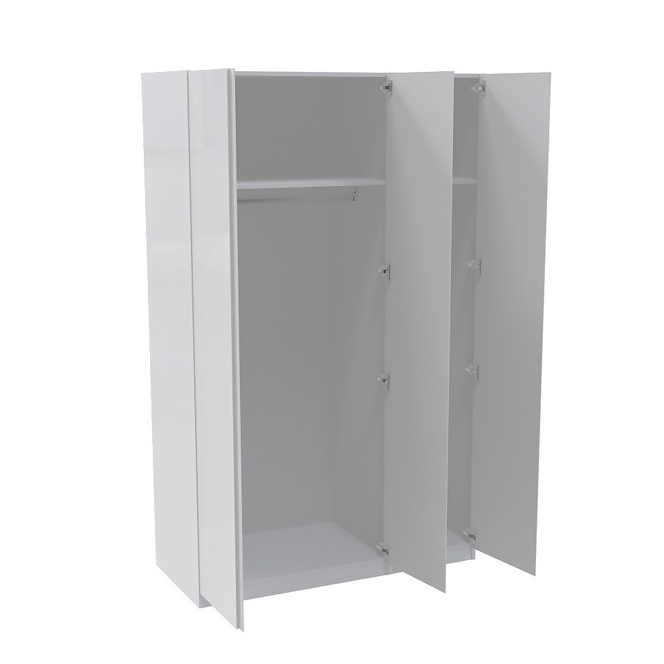 House Beautiful Escape Triple Wardrobe, White Carcass - Gloss White Handleless Doors (W) 1350mm x (H) 2196mm