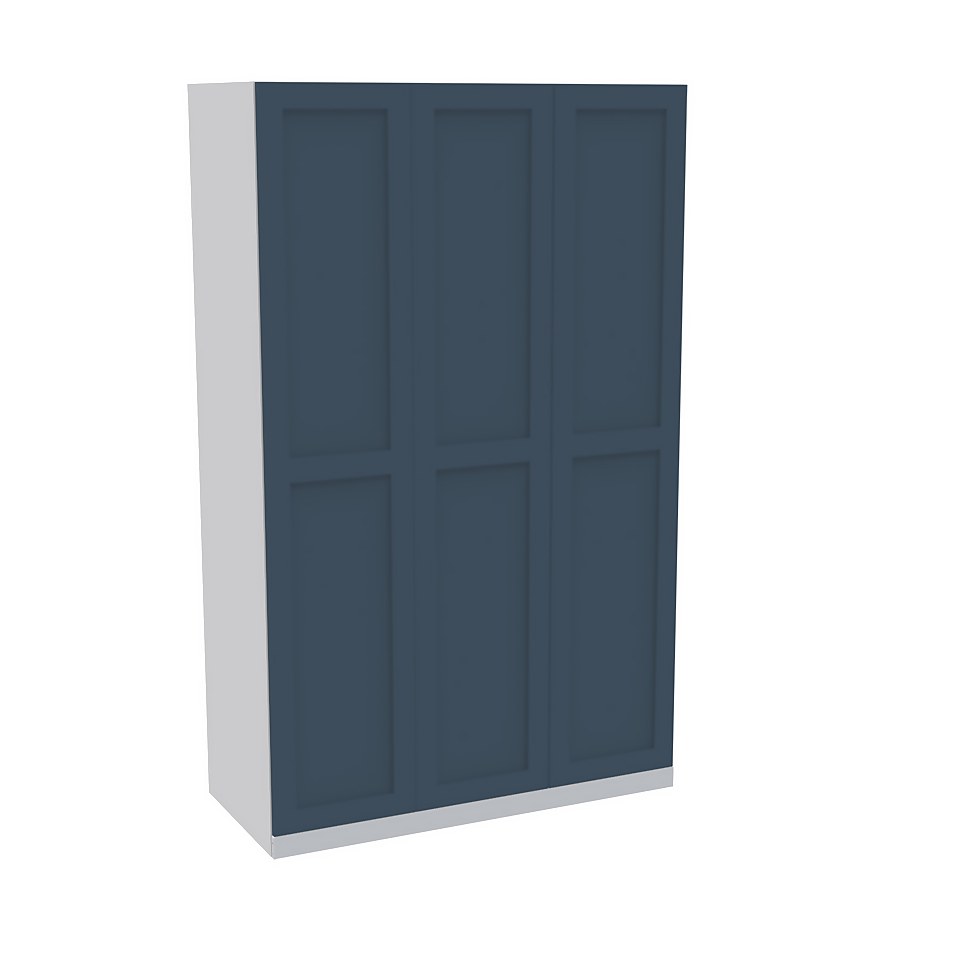 House Beautiful Realm Triple Wardrobe, White Carcass - Navy Blue Shaker Doors (W) 1350mm x (H) 2196mm