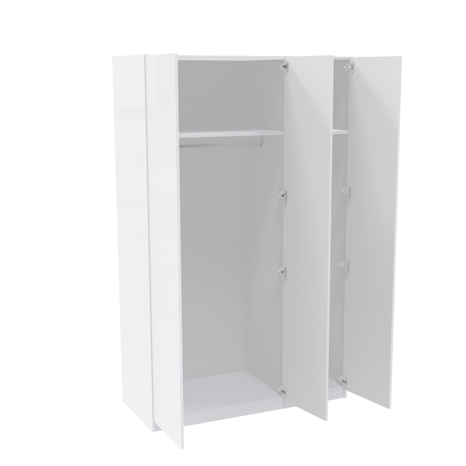 House Beautiful Honest Triple Wardrobe, White Carcass - Gloss White Slab Doors (W) 1350mm x (H) 2196mm