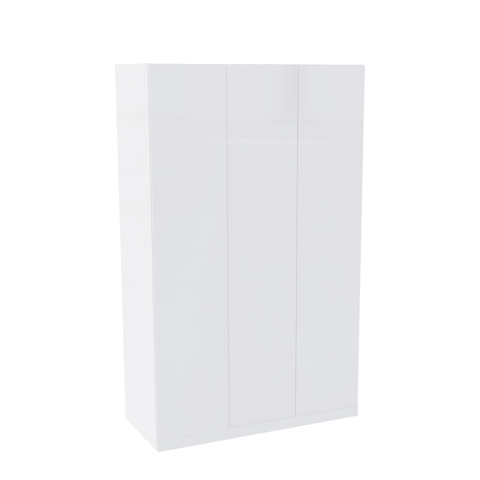 House Beautiful Honest Triple Wardrobe, White Carcass - Gloss White Slab Doors (W) 1350mm x (H) 2196mm