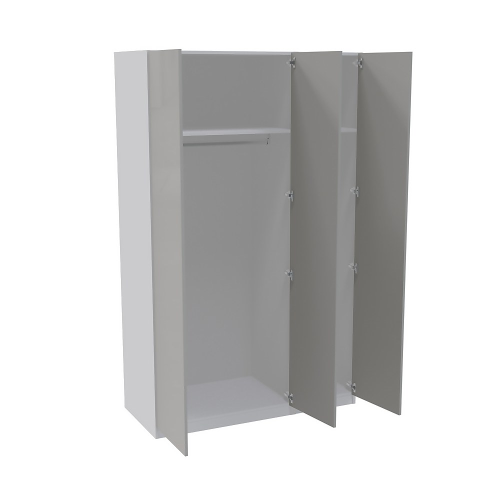 House Beautiful Honest Triple Wardrobe, White Carcass - Gloss Grey Slab Doors (W) 1350mm x (H) 2196mm