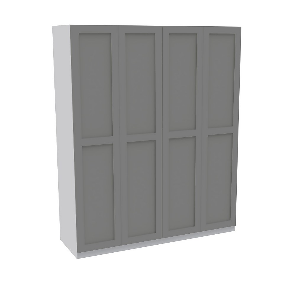 House Beautiful Realm Quad Wardrobe, White Carcass - Grey Shaker Doors (W) 1800mm x (H) 2196mm