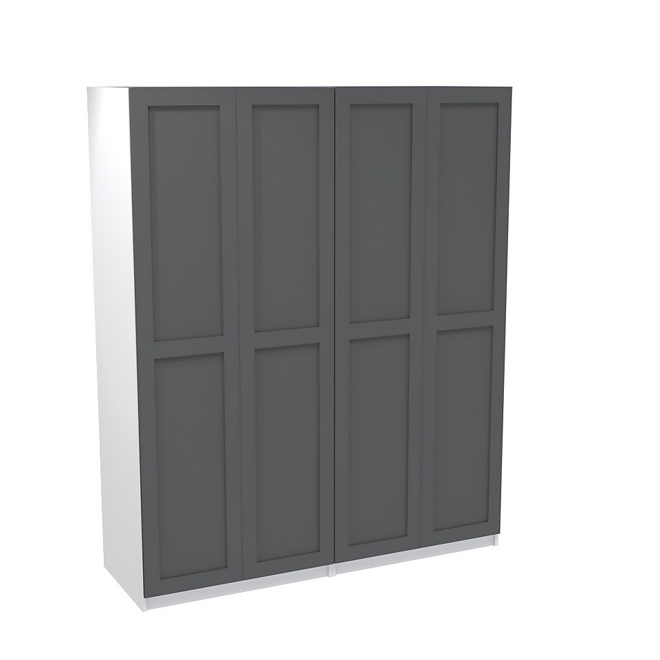 House Beautiful Realm Quad Wardrobe, White Carcass - Carbon Grey Shaker Doors (W) 1800mm x (H) 2196mm