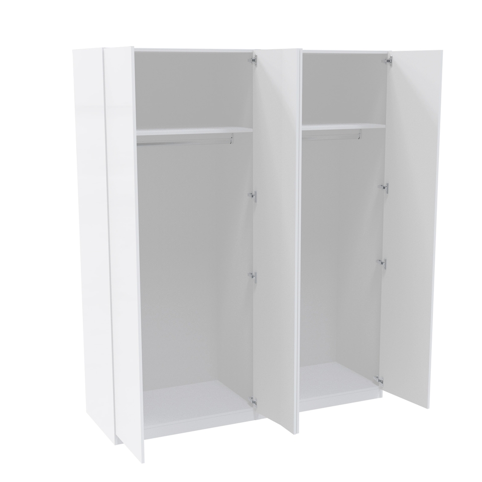 House Beautiful Honest Quad Wardrobe, White Carcass - Gloss White Slab Doors (W) 1800mm x (H) 2196mm