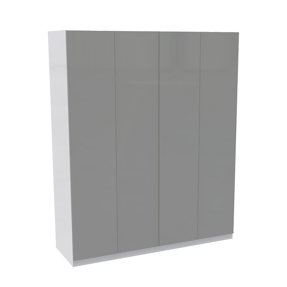 House Beautiful Honest Quad Wardrobe, White Carcass - Gloss Grey Slab Doors (W) 1800mm x (H) 2196mm