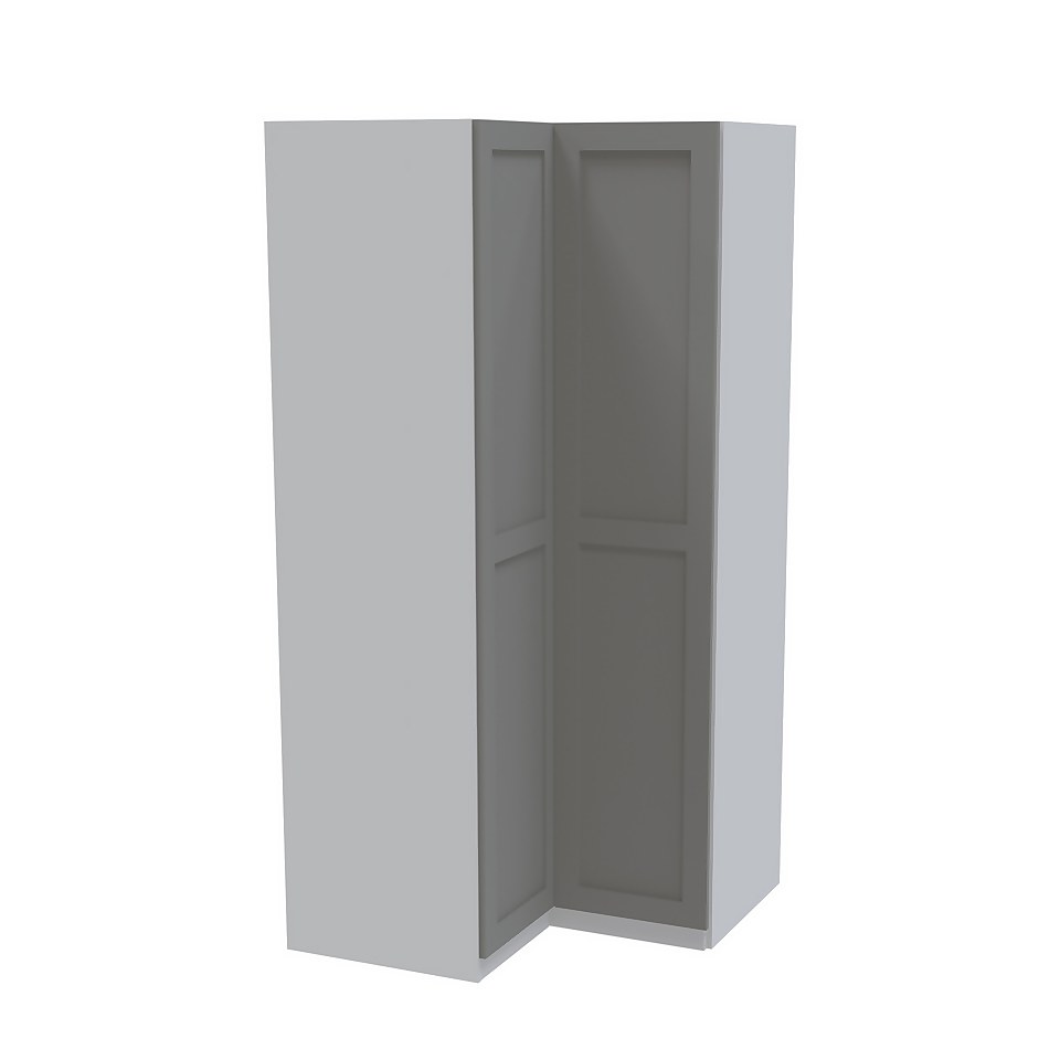 House Beautiful Realm Corner Wardrobe, White Carcass - Grey Shaker Doors (W) 1053mm x (H) 2196mm