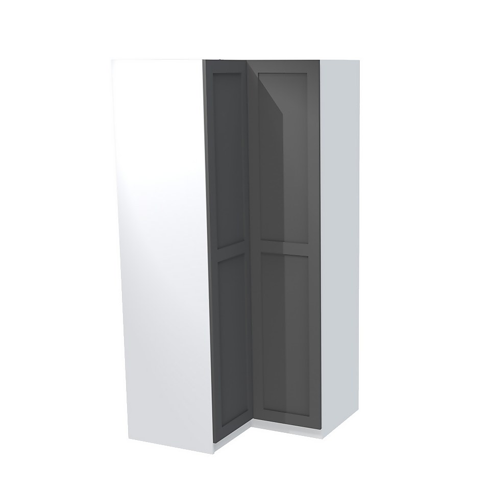 House Beautiful Realm Corner Wardrobe, White Carcass - Carbon Grey Shaker Doors (W) 1053mm x (H) 2196mm