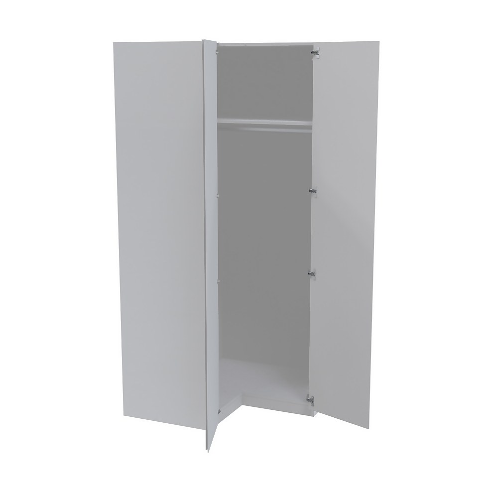 House Beautiful Escape Corner Wardrobe, White Carcass - Gloss White handleless Doors (W) 1053mm x (H) 2196mm