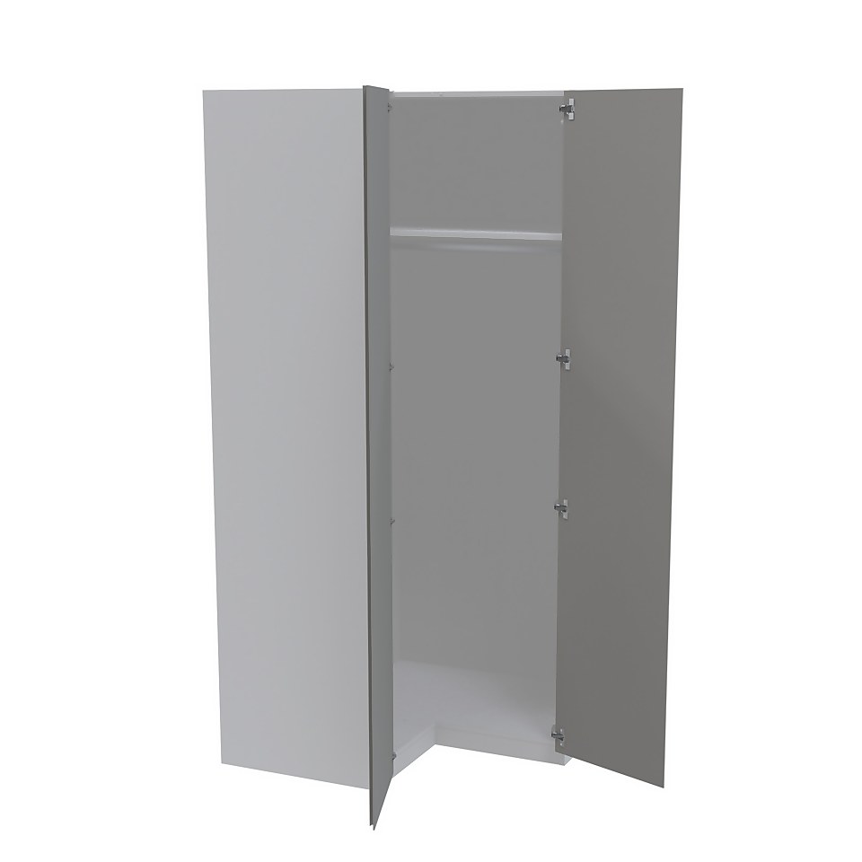 House Beautiful Escape Corner Wardrobe, White Carcass - Gloss Grey handleless Doors (W) 1053mm x (H) 2196mm