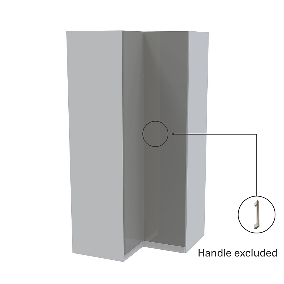 House Beautiful Honest Corner Wardrobe, White Carcass - Gloss Grey Slab Doors (W) 1053mm x (H) 2196mm