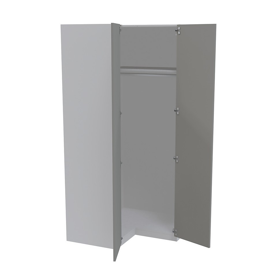 House Beautiful Honest Corner Wardrobe, White Carcass - Gloss Grey Slab Doors (W) 1053mm x (H) 2196mm
