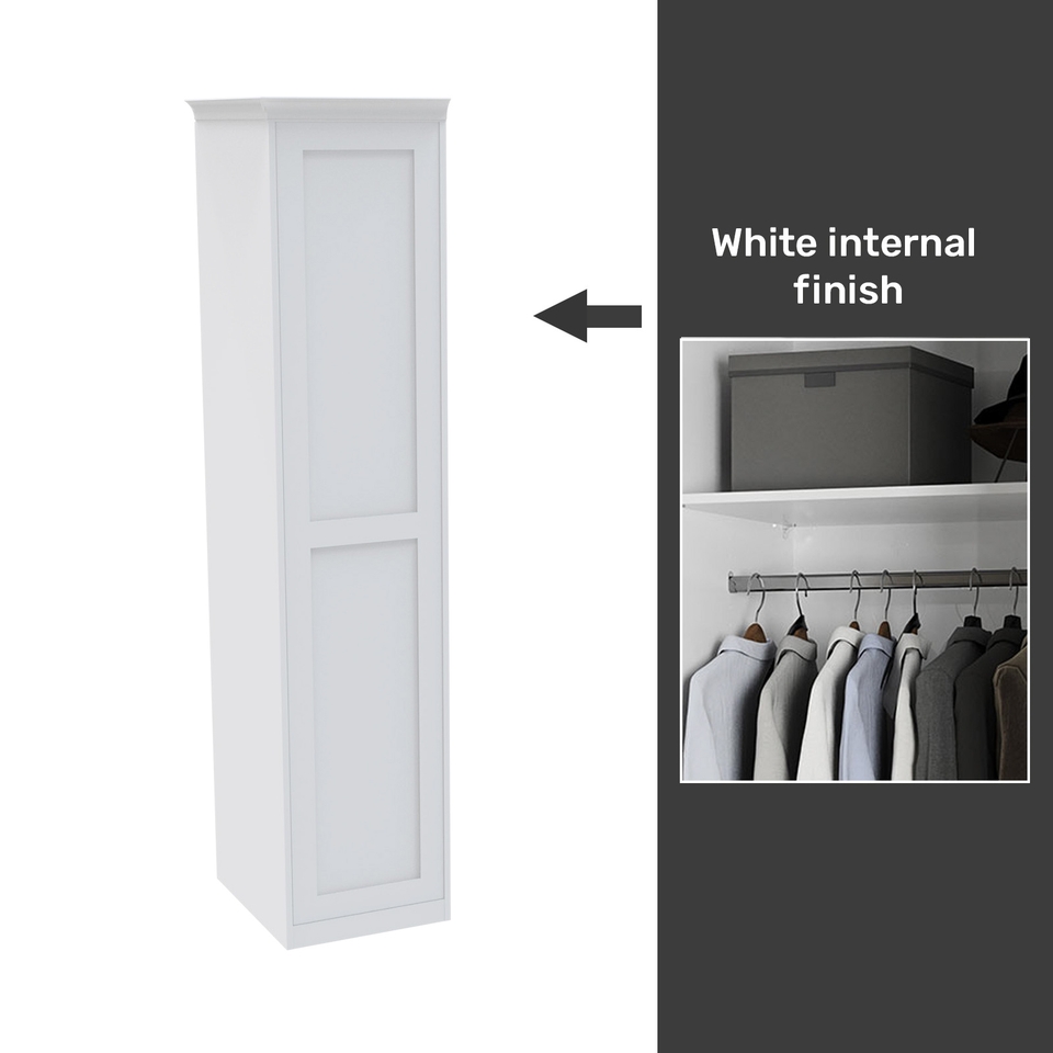 House Beautiful Realm Fitted Look Single Wardrobe, White Carcass - White Shaker Door (W) 551mm x (H) 2256mm