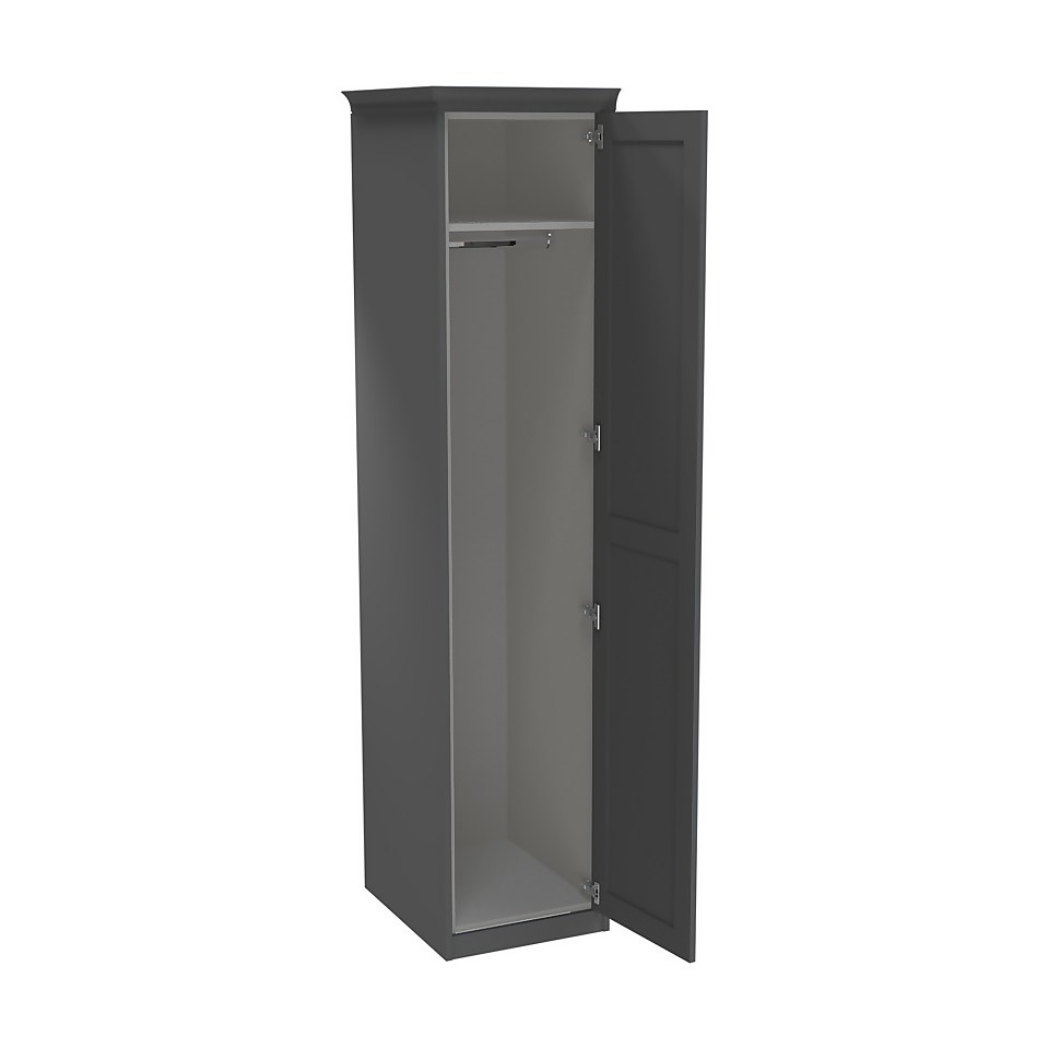 House Beautiful Realm Fitted Look Single Wardrobe, White Carcass - Carbon Grey Shaker Door (W) 551mm x (H) 2256mm