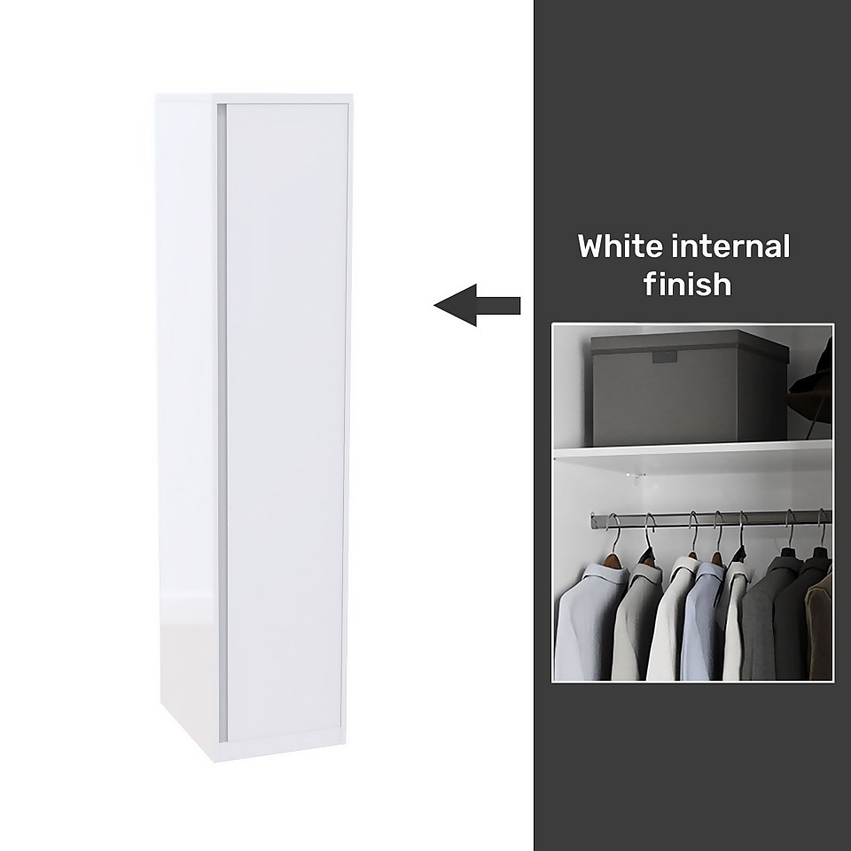 House Beautiful Escape Fitted Look Single Wardrobe, White Carcass - Gloss White Handleless Door (W) 490mm x (H) 2226mm
