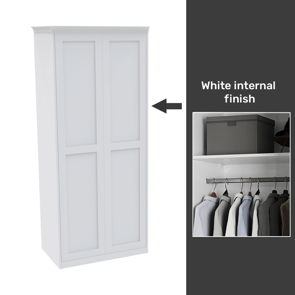 House Beautiful Realm Fitted Look Double Wardrobe, White Carcass - White Shaker Doors (W) 1001mm x (H) 2256mm