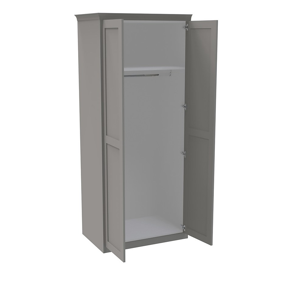 House Beautiful Realm Fitted Look Double Wardrobe, White Carcass - Grey Shaker Doors (W) 1001mm x (H) 2256mm