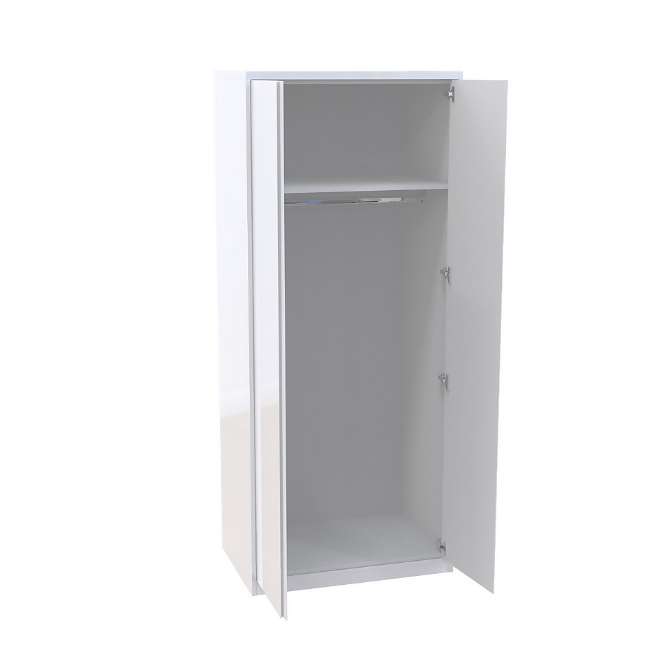 House Beautiful Escape Fitted Look Double Wardrobe, White Carcass - Gloss White Handleless Doors (W) 940mm x (H) 2226mm
