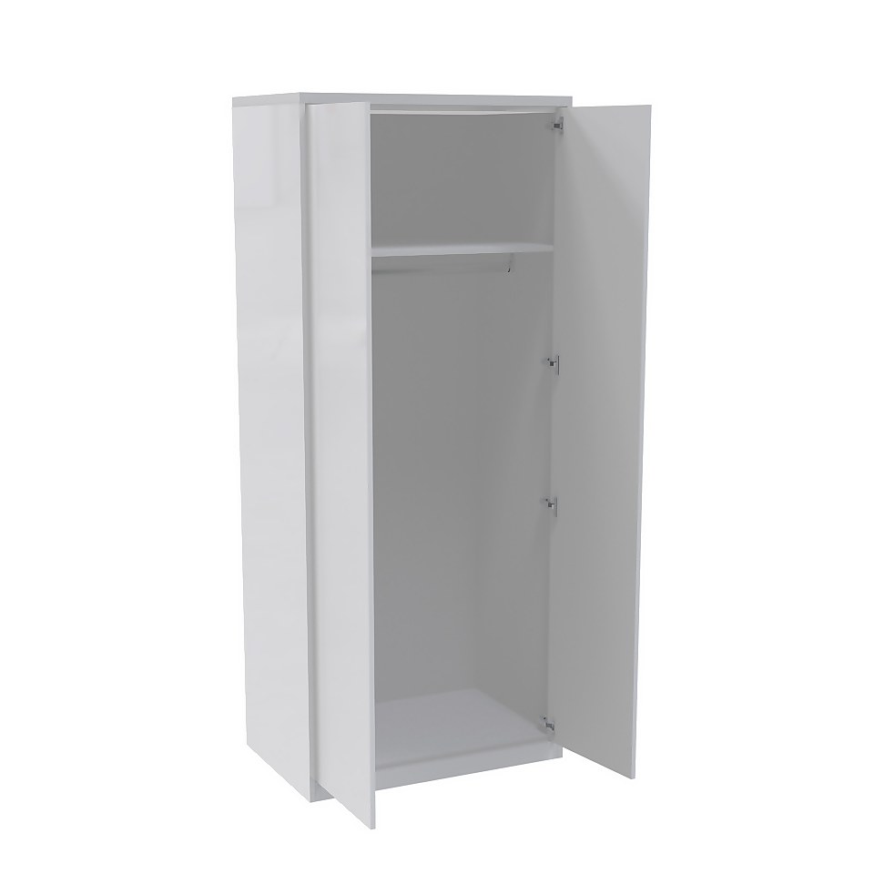 House Beautiful Honest Fitted Look Double Wardrobe, White Carcass - Gloss White Slab Doors (W) 940mm x (H) 2226mm